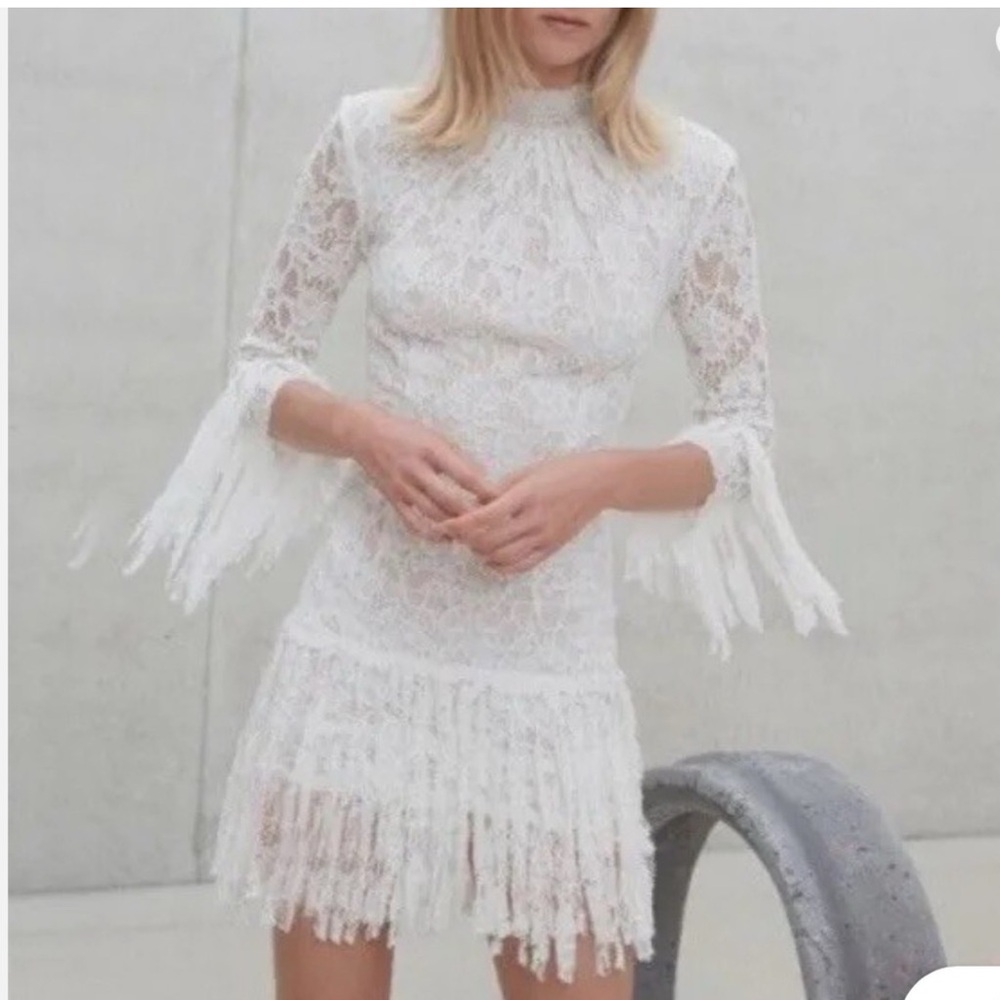Alexis $485 Sonia off White Lace Fringe Dress Size M Bridal Summer Elegant Chic